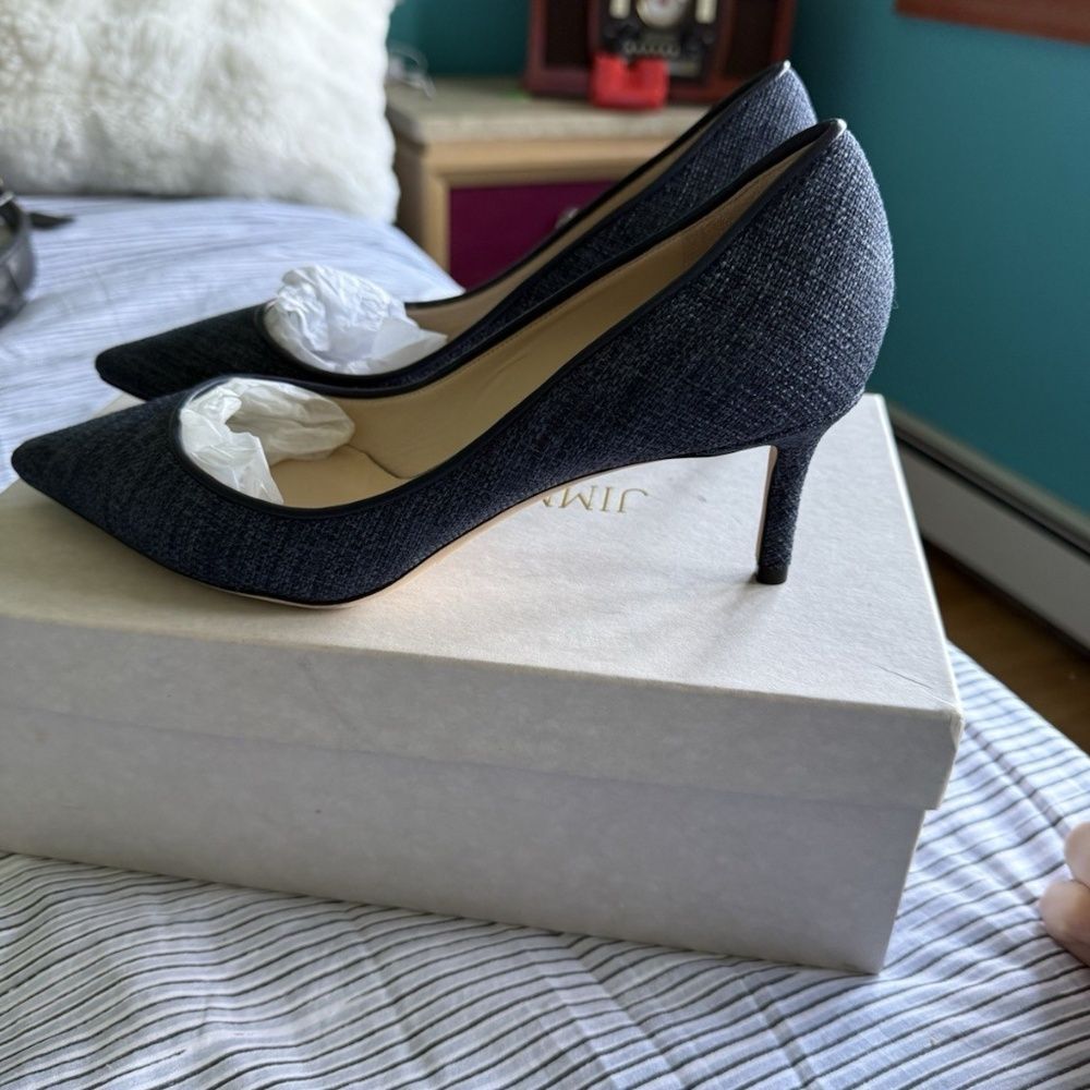 Jimmy Choo Romy 60 Navy Tweed, Brand New In Box - Picture 3 of 7